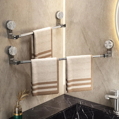 Suction Cup Retractable Towel Bar Rotatable Bathroom Storage Rack - Hom Haven