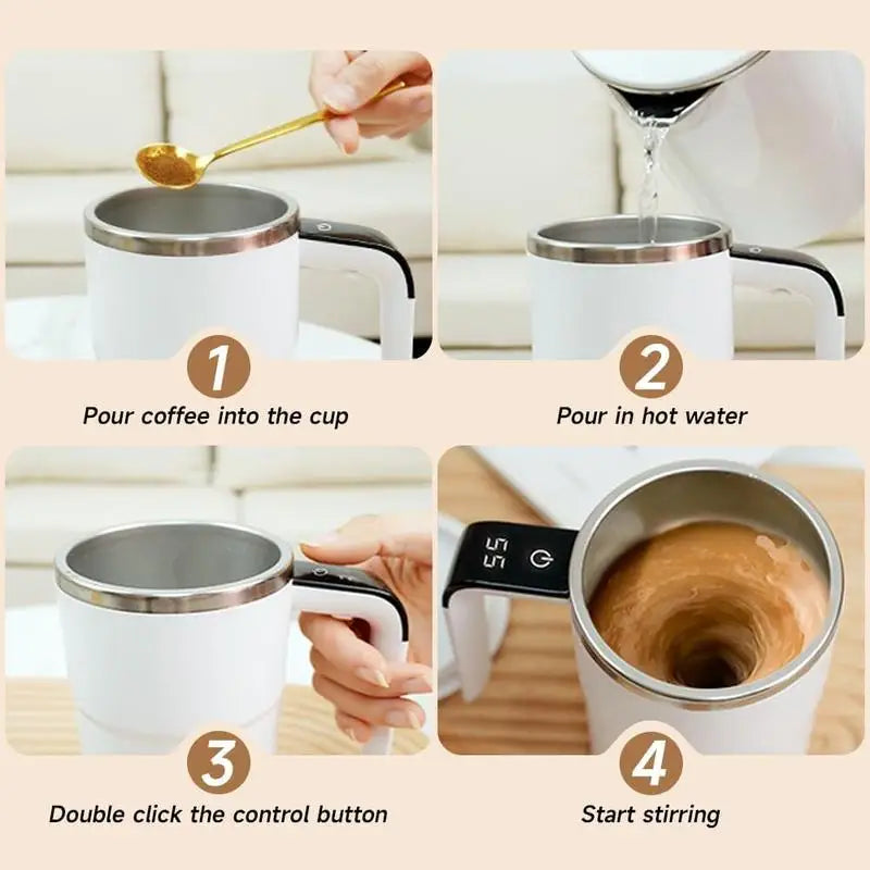 Rechargeable Magnetic Self-Stirring Coffee Mug with LCD Thermometer