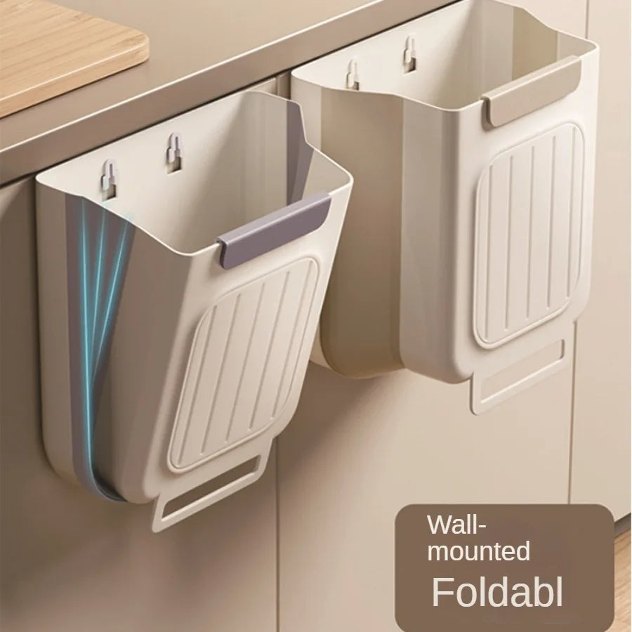 Foldable Hanging Kitchen Trash Can Space-Saving Cabinet Waste Bin