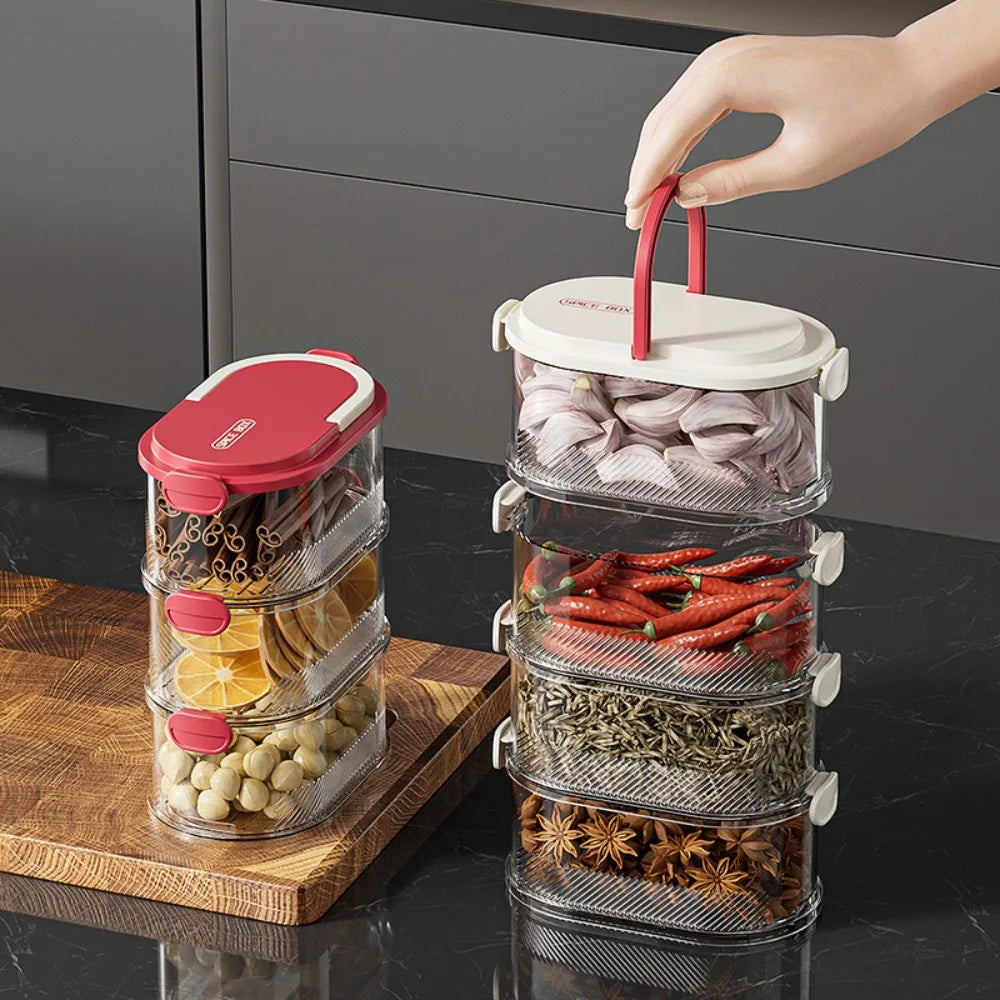 Stackable Seasoning Box Set Dual Layer Sealed Kitchen Storage Container