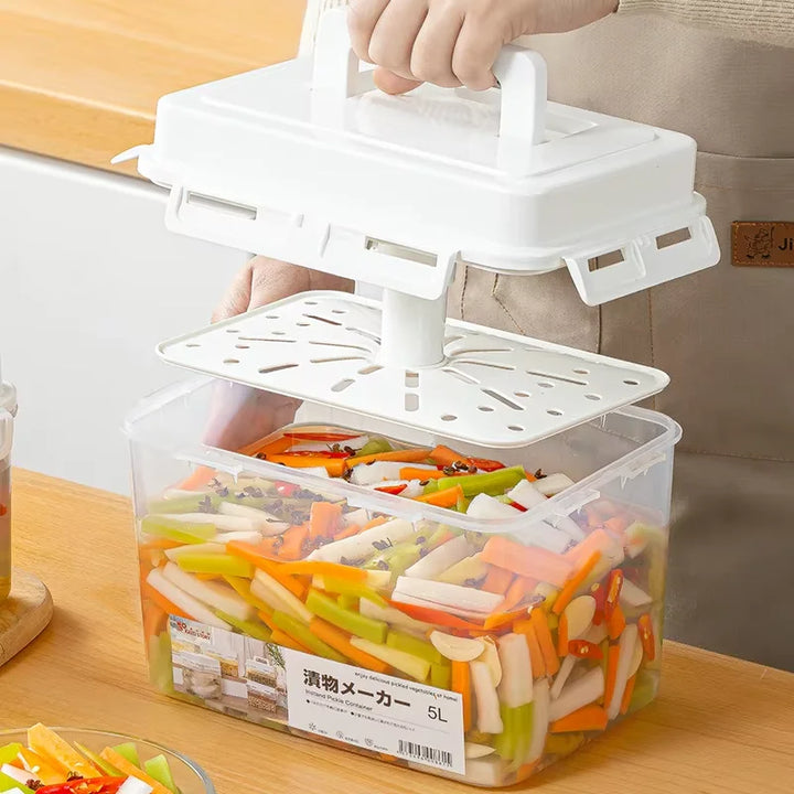 4L/5L Pickle Jar with Press Plate - Leakproof Kitchen Storage Container for Kimchi, Sauerkraut & Olives