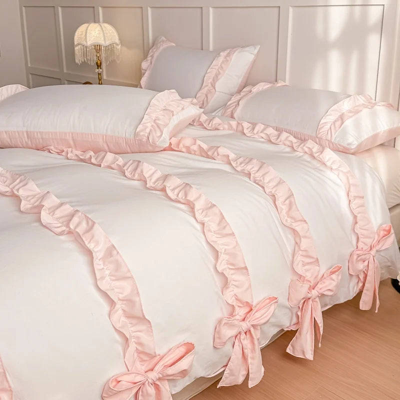 3 Piece Sheet Set  pink bowknot duvet cover Set ， comfortable Bedding Set Bedspread for All Season