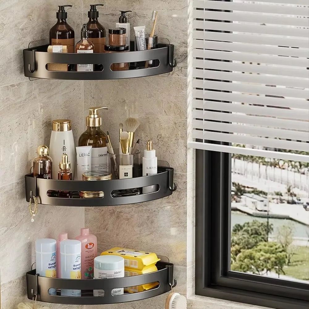 No-Drill Adhesive Shower Caddy Shelf - Corner Bathroom Shampoo Holder & Towel Rack (1/2/3 Pcs) - Hom Haven