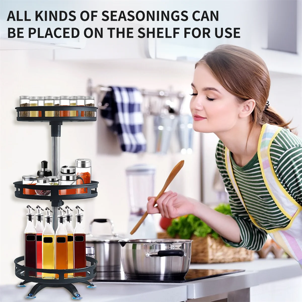 360° Rotating Spice Rack Organizer - Non-Skid Carbon Steel Seasoning & Jar Storage Tray