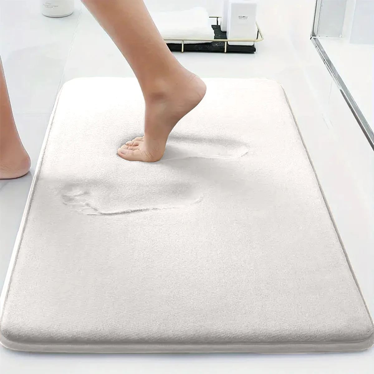 Solid Color Thick Sponge Bathroom Floor Mat - Absorbent Non-Slip Flannel Shower & Door Mat