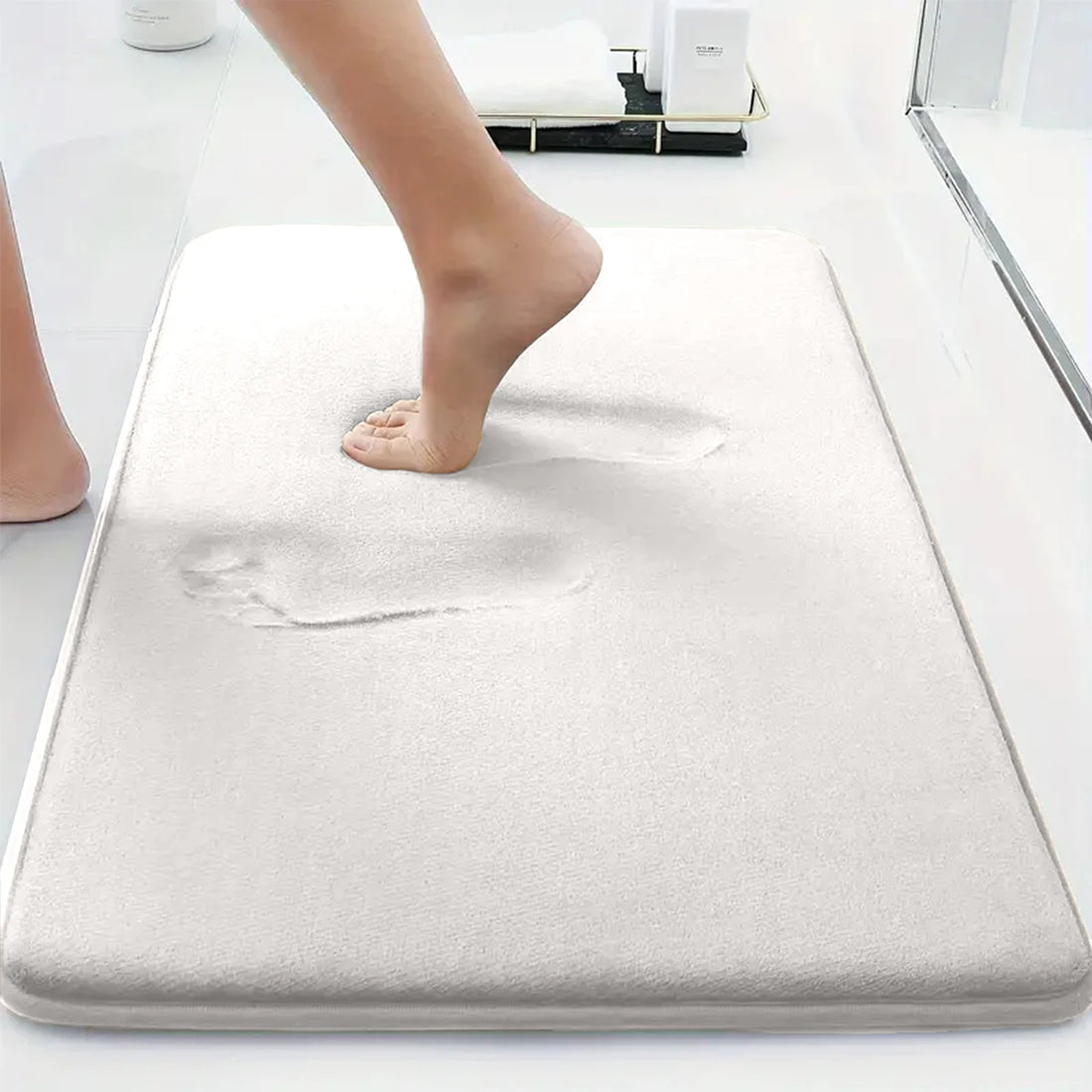 Solid Color Thick Sponge Bathroom Floor Mat - Absorbent Non-Slip Flannel Shower & Door Mat