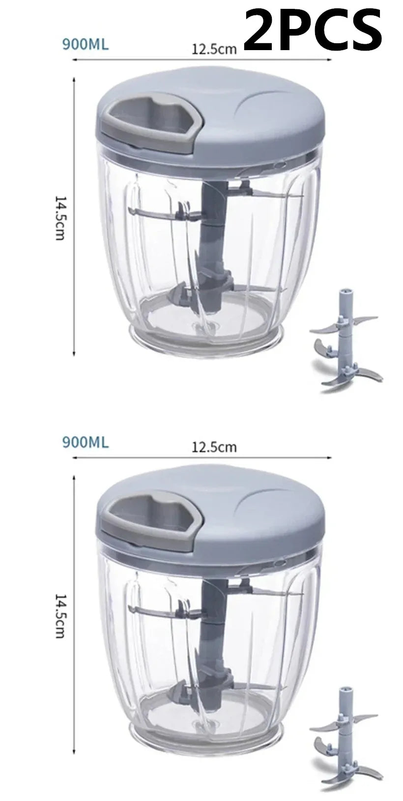 Manual Garlic Chopper & Vegetable Cutter - 500/900ml Rotating Slicer, Crusher & Meat Grinder