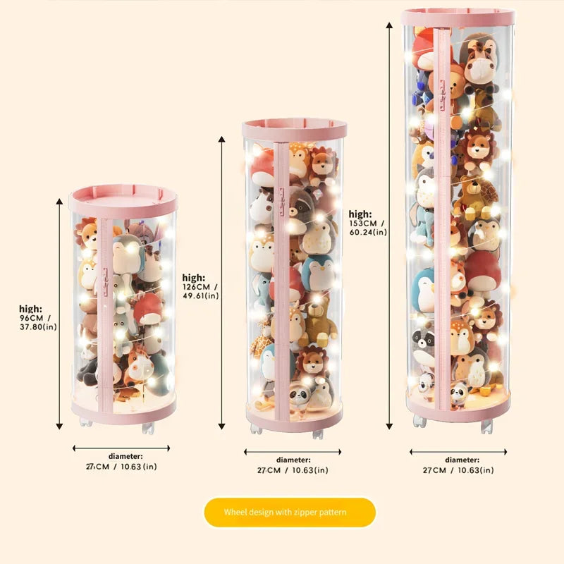Transparent Doll Storage Box Plush Toy Organization Toy Storage Tube DIY Zipper Bins Kid Christmas Gift Children's Toy Organizer