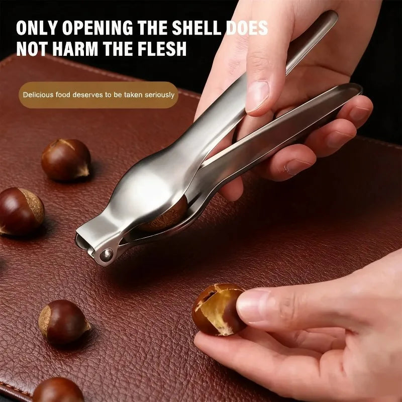 2-in-1 Stainless Steel Chestnut Opener & Bottle Opener - Kitchen Nut Cracker with Cutter Sheath