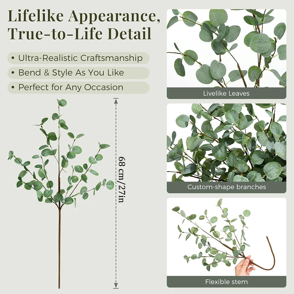 1/3pcs Artificial Eucalyptus Stems Fake Plants Decor for Vase Home Room Party Table Wedding Decorations Faux Eucalyptus Leaf
