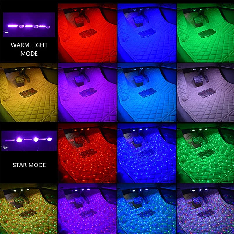 2-in-1 LED Car Starry Sky RGB Ambient Roof Light with Remote