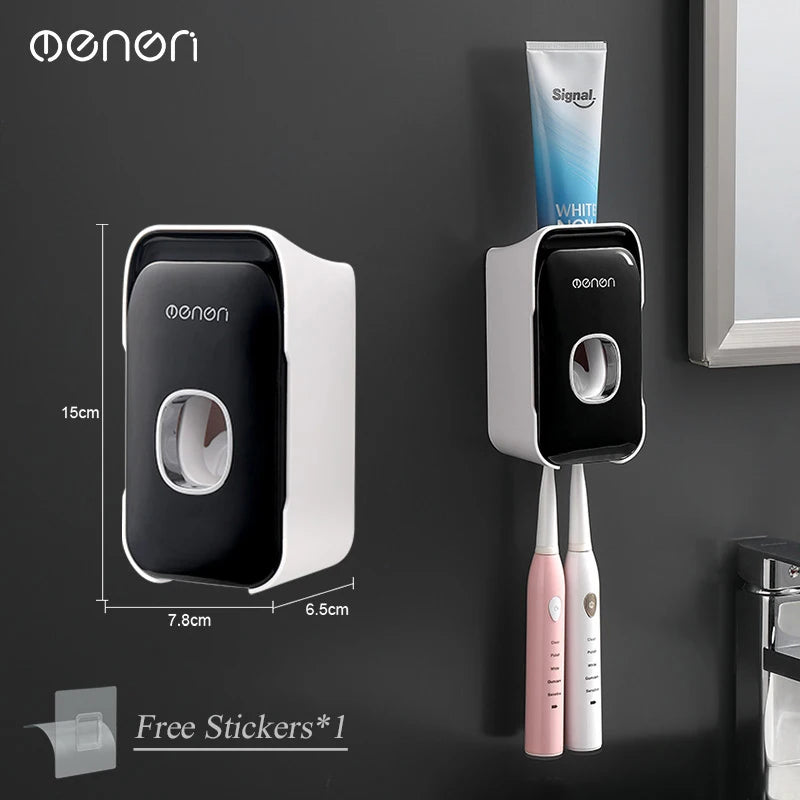 MENGNI Automatic Toothpaste Dispenser - Wall-Mounted Punch-Free Toothbrush Holder & Bathroom Accessory Rack - Hom Haven
