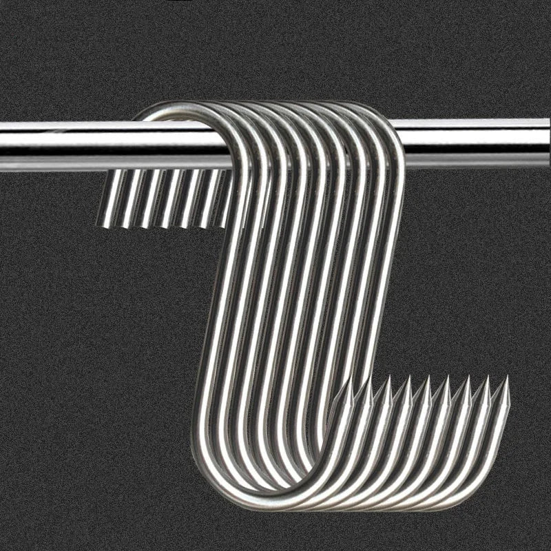 Stainless Steel S-Hook with Pointed Tip - Meat Hanger & Kitchen Storage Hook for Butcher Shop & Home
