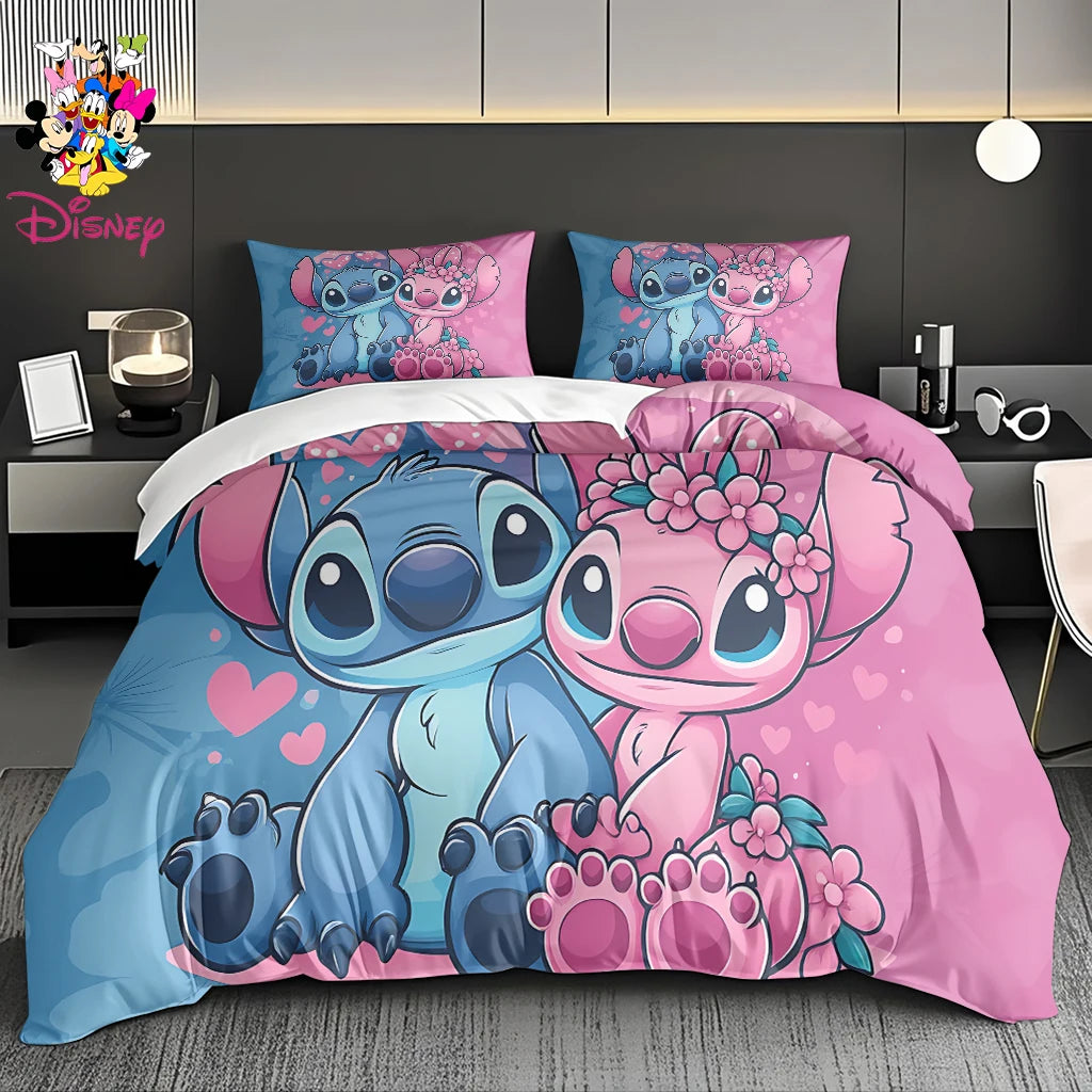 2/3pcs Disney Stitch & Mickey Duvet Cover Set Without Filler  Soft Bed Sheet,Skin-Friendly & Breathable Bedding Set Holiday Gift