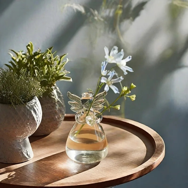 Angel Figurine Glass Vase Mini (5.5cm/2.17in) - Handmade Crystal Tabletop Decor for Home, Office, Wedding Gift Idea