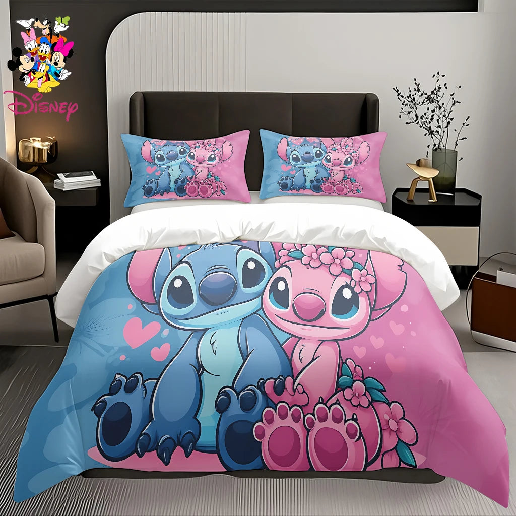 2/3pcs Disney Stitch & Mickey Duvet Cover Set Without Filler  Soft Bed Sheet,Skin-Friendly & Breathable Bedding Set Holiday Gift