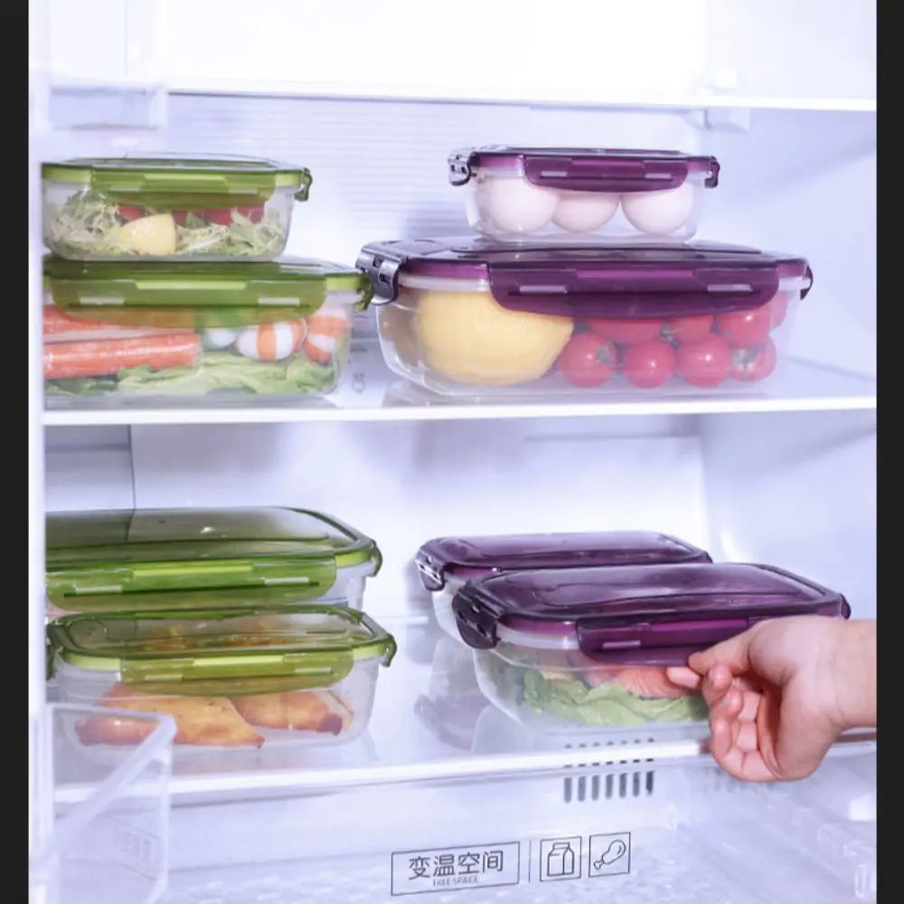 Sealed Rectangular Refrigerator Storage Box - Stackable Microwave-Safe Plastic Lunch Box with Lid