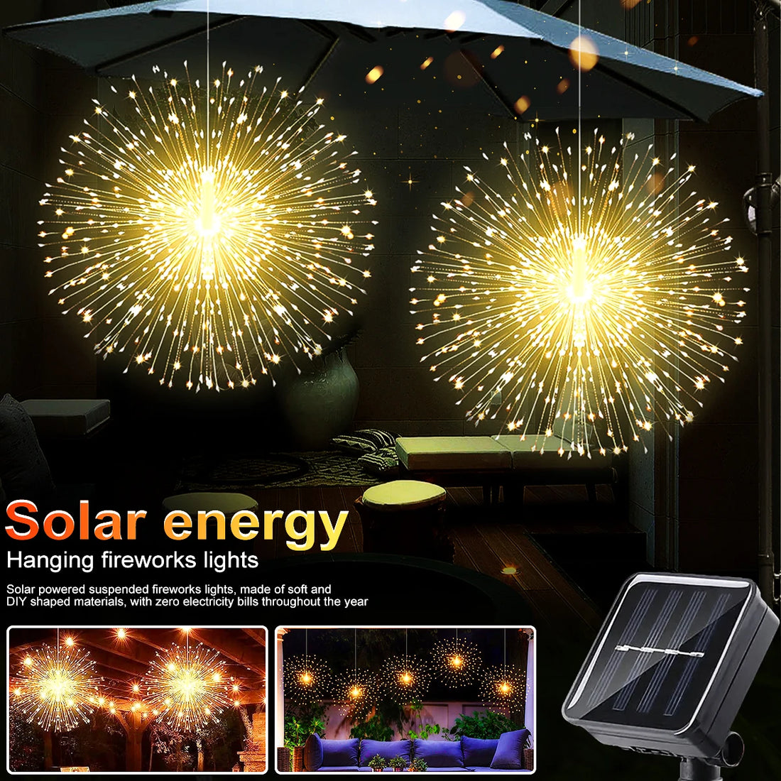 Solar Firework LED Lights Outdoor Copper Wire Fairy Lights for Garden