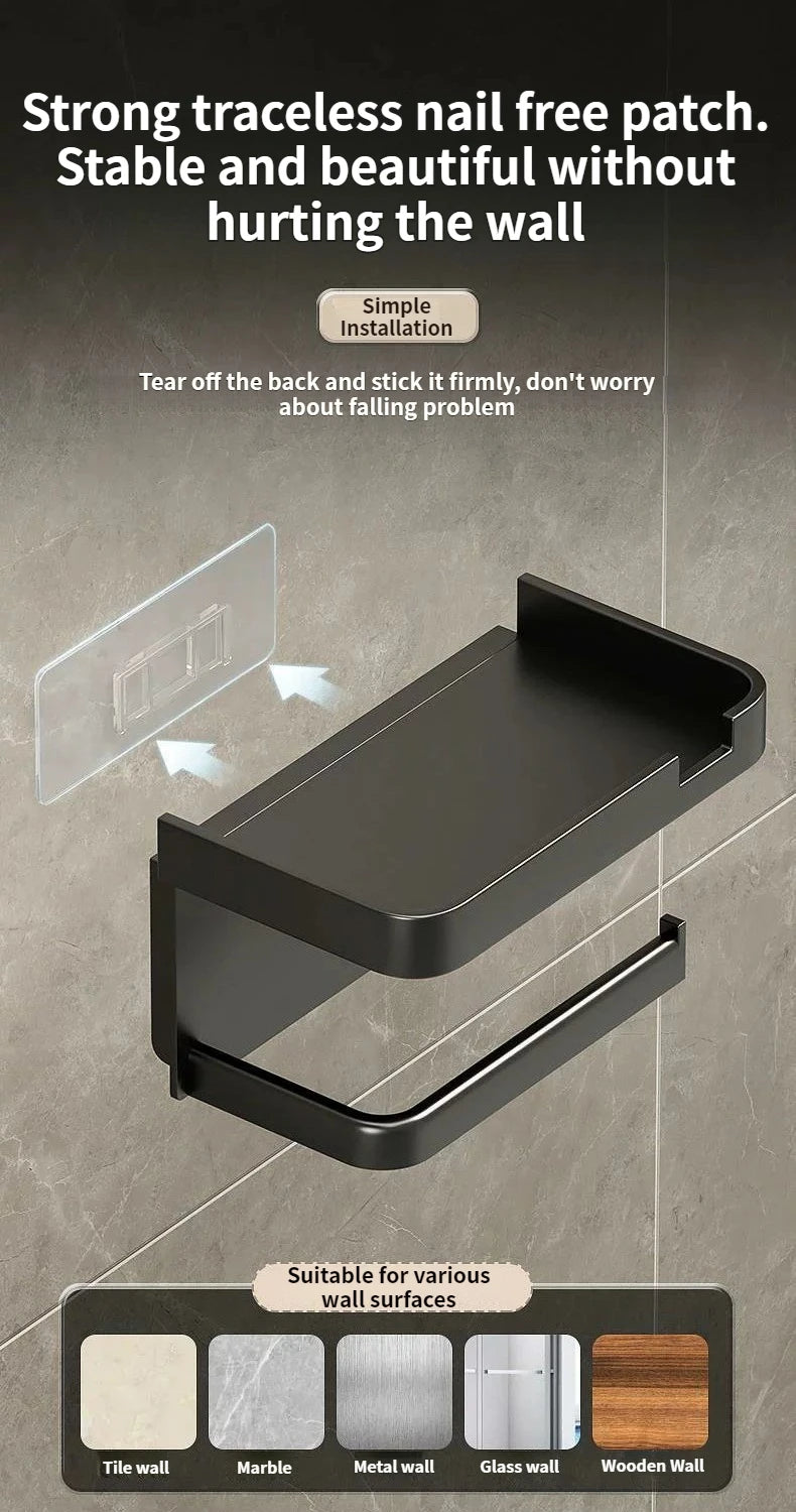 Toilet Paper Holder & Storage Rack - Plastic Wall-Mounted Kitchen Towel, Seasoning & Phone Holder