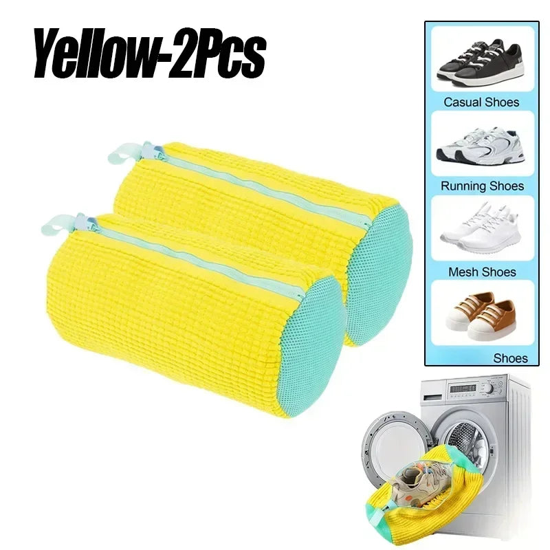 Shoe Washing Machine Bag with Liquid Shoe Brush Set - Durable Laundry Shoe Bag for All Shoe Types (1/2/4 Pcs)