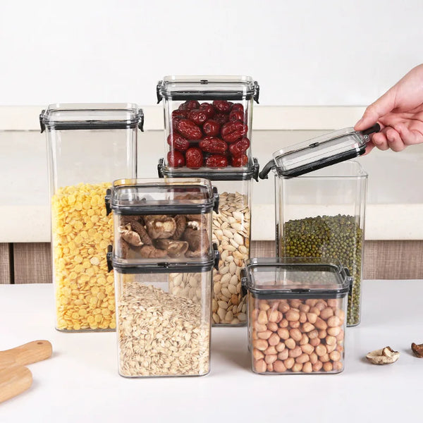 5-Piece Transparent Sealed Storage Jar Set - Stackable Airtight Kitchen Organizer for Dried Goods & Multigrain (700ml-1800ml) - Hom Haven