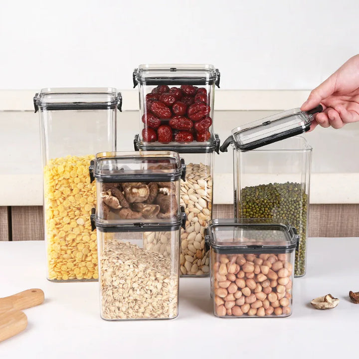 5-Piece Transparent Sealed Storage Jar Set - Stackable Airtight Kitchen Organizer for Dried Goods & Multigrain (700ml-1800ml)