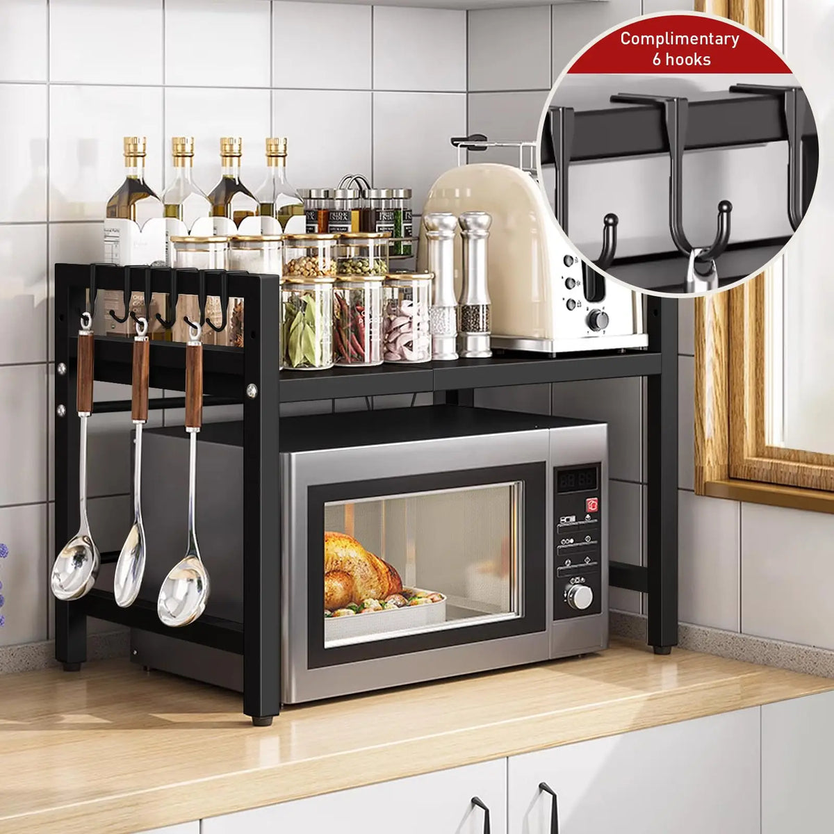 Expandable Microwave Shelf Organizer (42-64cm) - Moisture & Rust Proof Countertop Storage Rack - Hom Haven