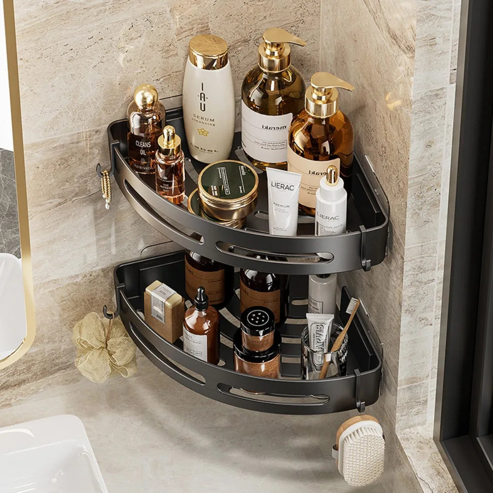 No-Drill Adhesive Shower Caddy Shelf - Corner Bathroom Shampoo Holder & Towel Rack (1/2/3 Pcs) - Hom Haven