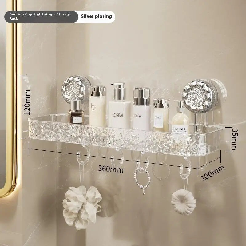 Suction Cup Bathroom Organizer Rack Wall Mounted Draining Storage Shelf
