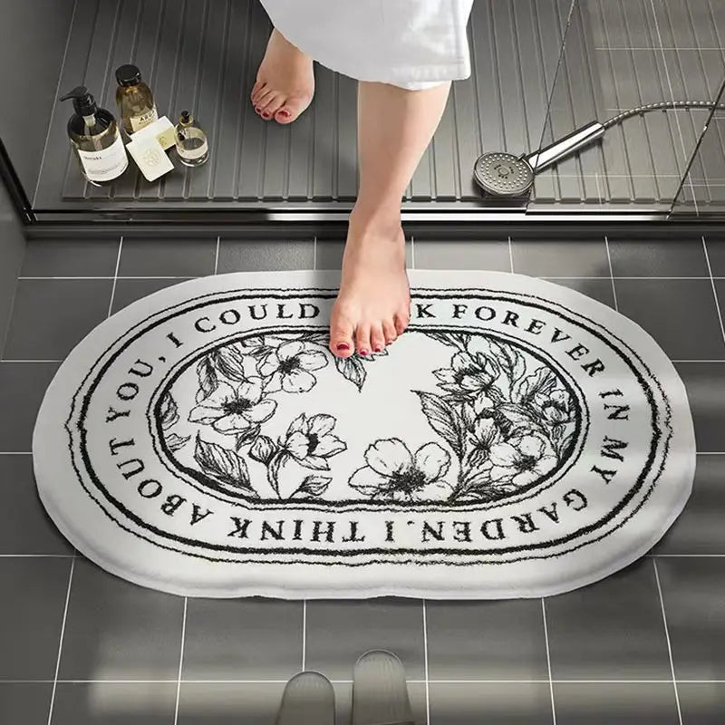 Floral Non-Slip Bath Mat - Absorbent Plush Entrance Rug for Bathroom, Balcony & Living Room