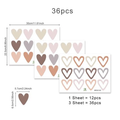 36-Piece Boho Heart Wall Stickers - Trendy Bohemian Wall Decals for Living Room, Bedroom & Nursery - Hom Haven