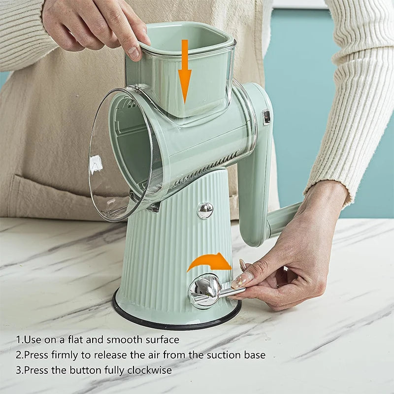 5-in-1 Rotary Cheese Grater Vegetable Cutter with Suction Base