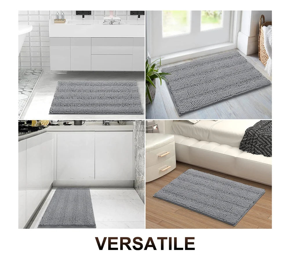 Olanly Chenille Non-Slip Bath Mat - Soft Fluffy Shag Microfiber Shower & Bathroom Floor Rug - Hom Haven