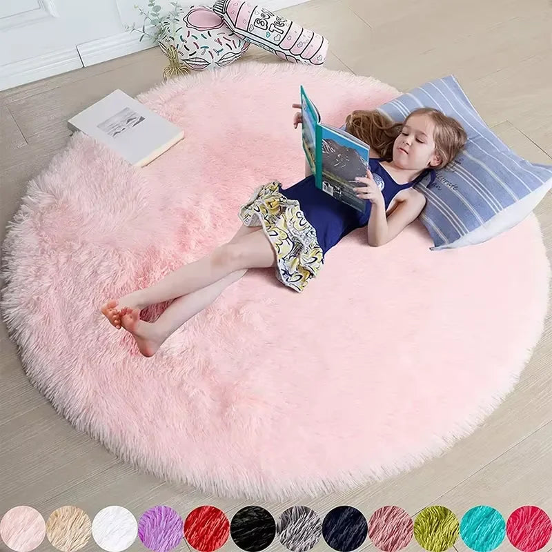 VIKAMA Ultra Soft Shaggy Round Rug - Fluffy White Carpet for Living Room, Bedroom & Kids Room