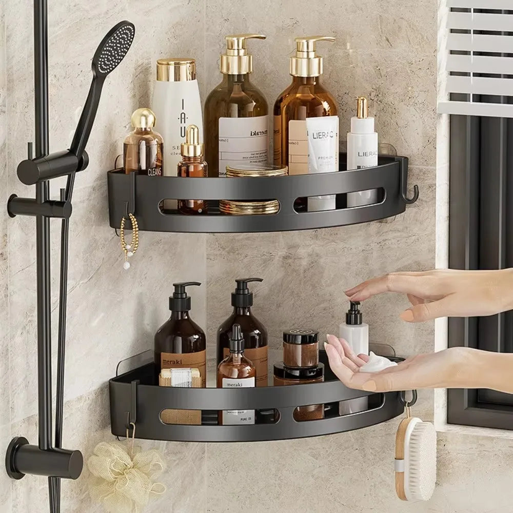 No-Drill Adhesive Shower Caddy Shelf - Corner Bathroom Shampoo Holder & Towel Rack (1/2/3 Pcs) - Hom Haven