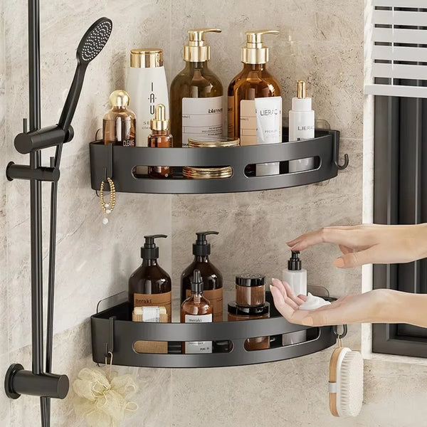 No-Drill Adhesive Shower Caddy Shelf - Corner Bathroom Shampoo Holder & Towel Rack (1/2/3 Pcs) - Hom Haven