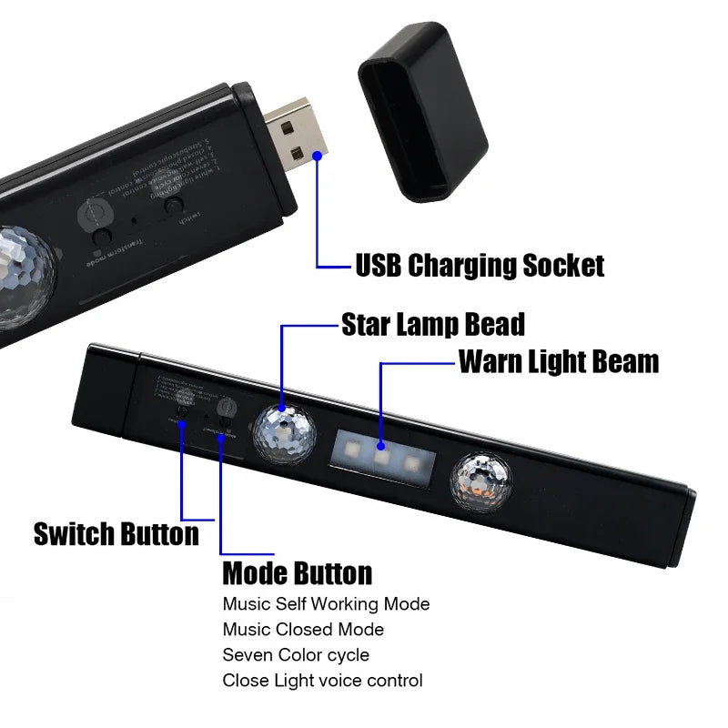 2-in-1 LED Car Starry Sky RGB Ambient Roof Light with Remote
