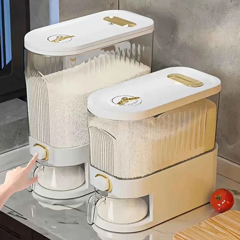 Large Kitchen Rice Dispenser - 5kg/10kg Pantry Storage Solution with Built-in Measuring Cup - Hom Haven