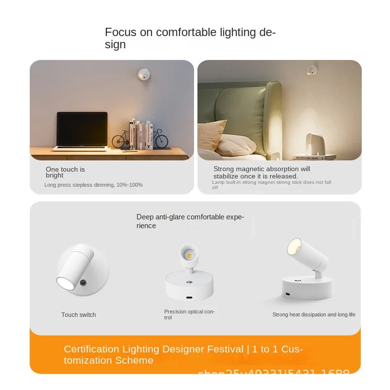 USB Rechargeable Adjustable Wall Light with Remote Touch Bedside Lamp