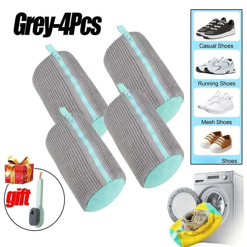 Shoe Washing Machine Bag with Liquid Shoe Brush Set - Durable Laundry Shoe Bag for All Shoe Types (1/2/4 Pcs)
