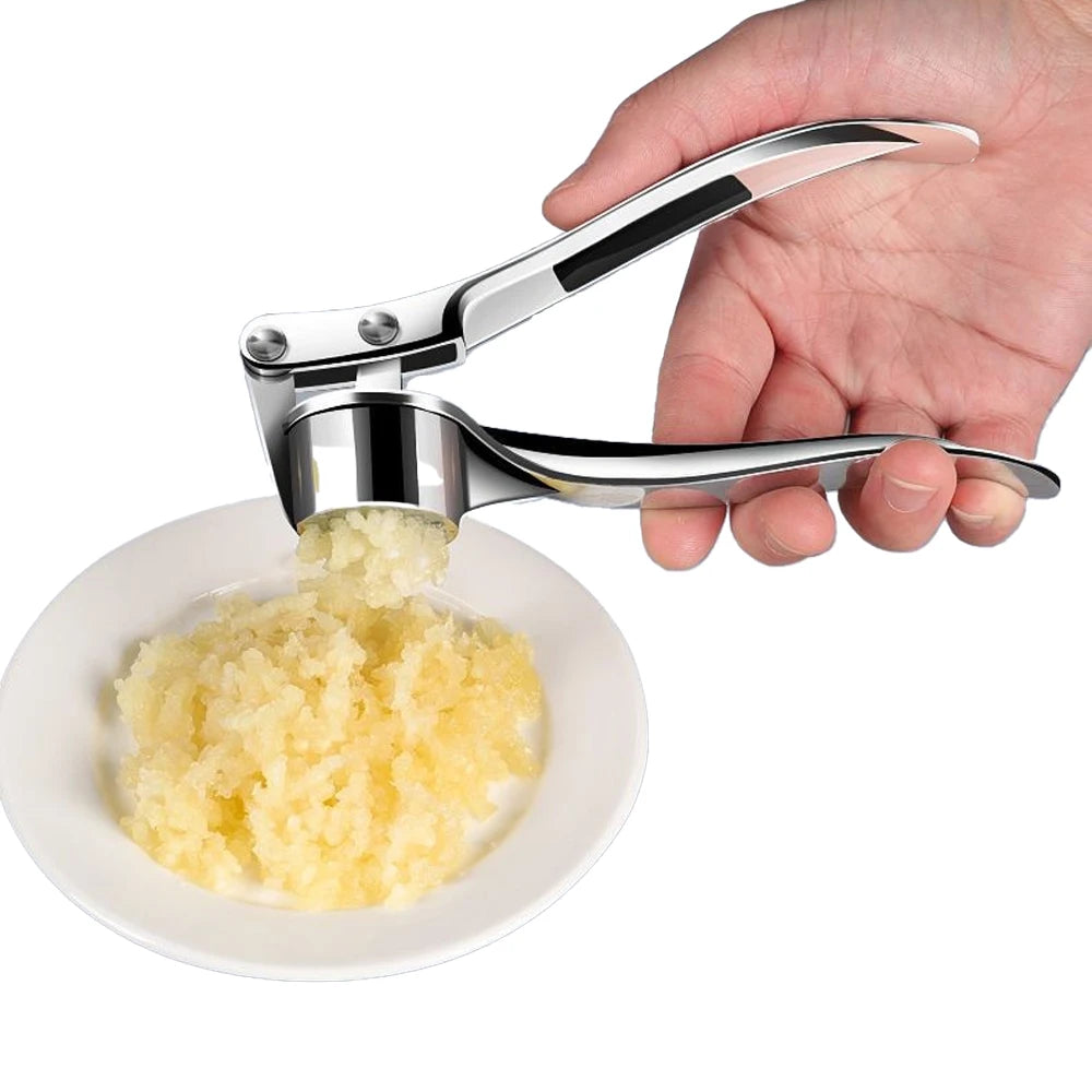 Stainless Steel Garlic Crusher & Peeler - Easy-Clean Garlic Press Kitchen Tool