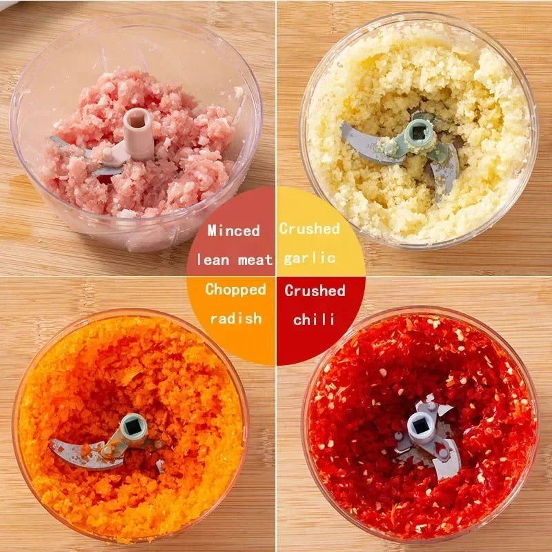 Manual Garlic Chopper & Vegetable Cutter - 500/900ml Rotating Slicer, Crusher & Meat Grinder