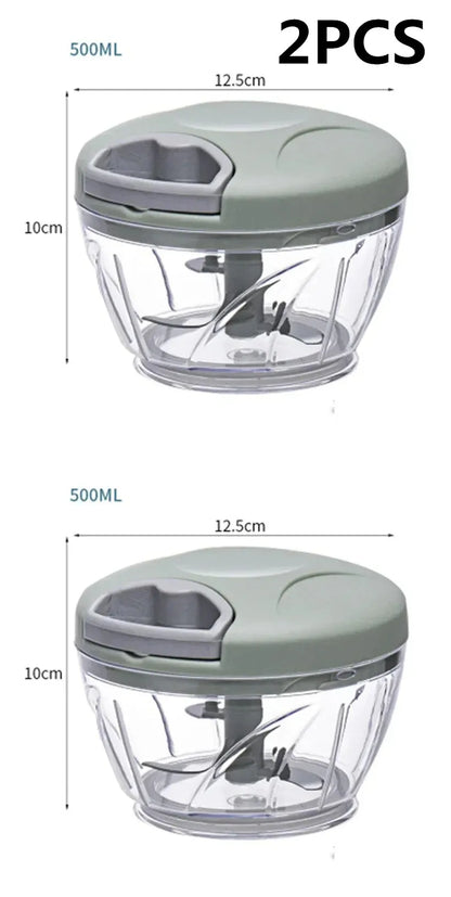 Manual Garlic Chopper & Vegetable Cutter - 500/900ml Rotating Slicer, Crusher & Meat Grinder - Hom Haven