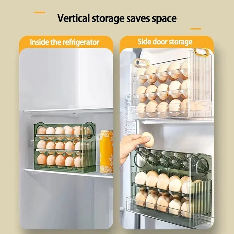 Multi-Layer Refrigerator Egg Tray Organizer with Auto Open Close Lid