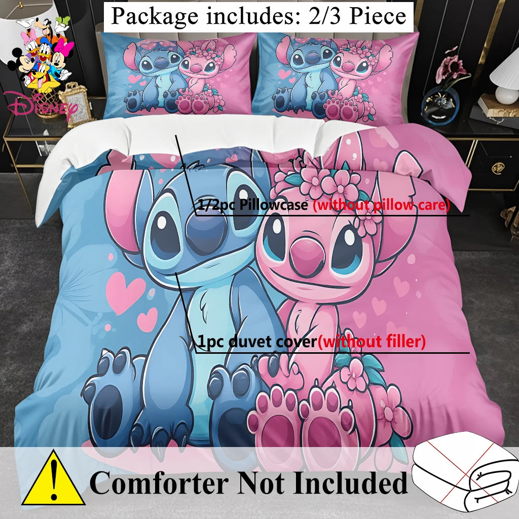 2/3pcs Disney Stitch & Mickey Duvet Cover Set Without Filler  Soft Bed Sheet,Skin-Friendly & Breathable Bedding Set Holiday Gift