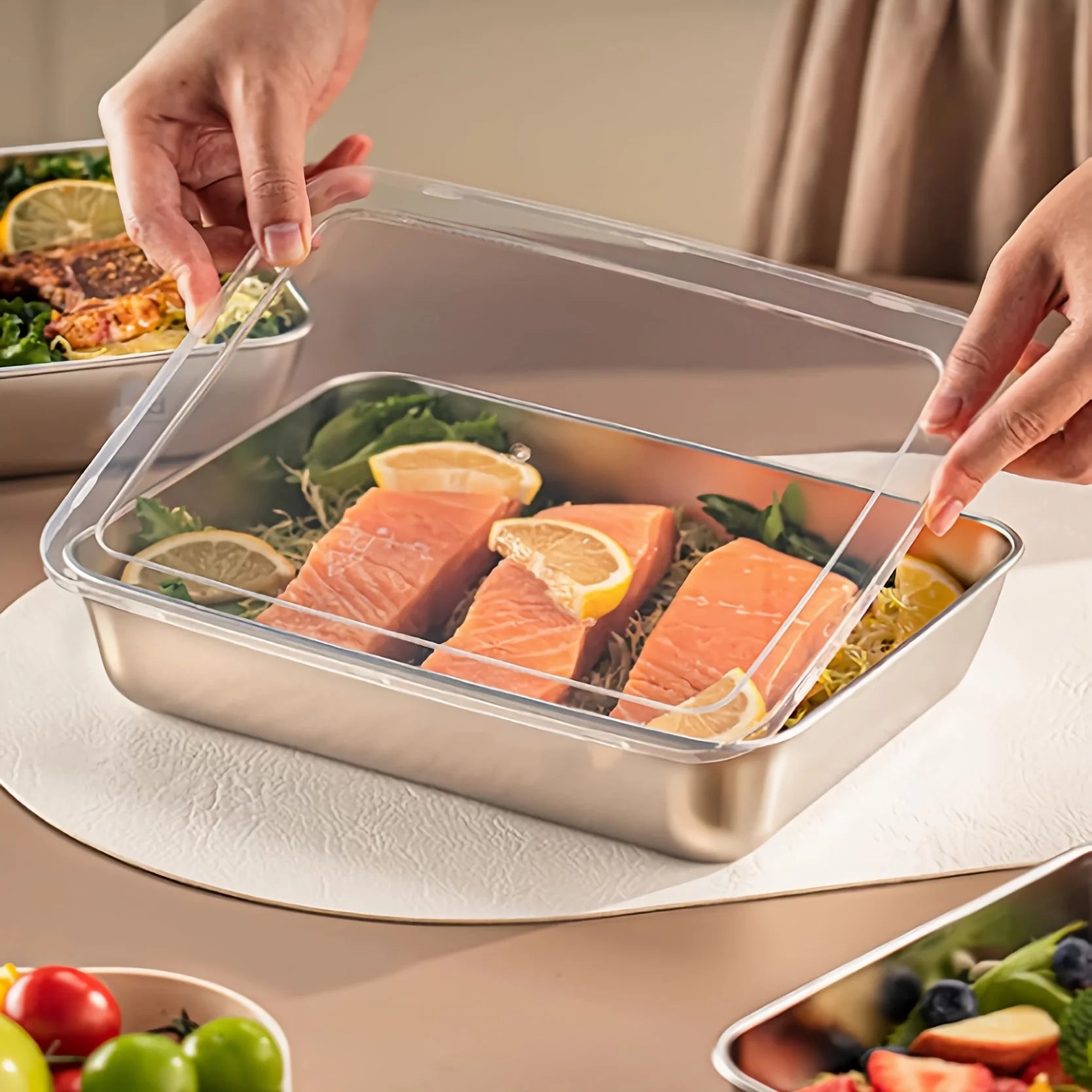 3-Piece Stainless Steel Food Containers - Leakproof Stackable with Clear Lids for Camping, Home & Meal Prep
