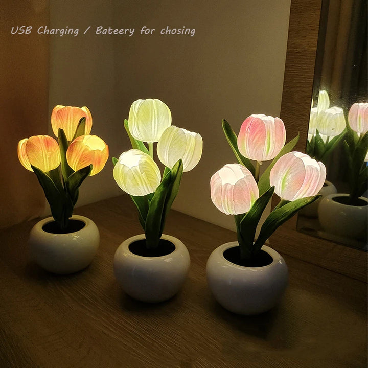 LED Tulip Night Lamp Decorative Flower Desk Light Gift for Room Decor