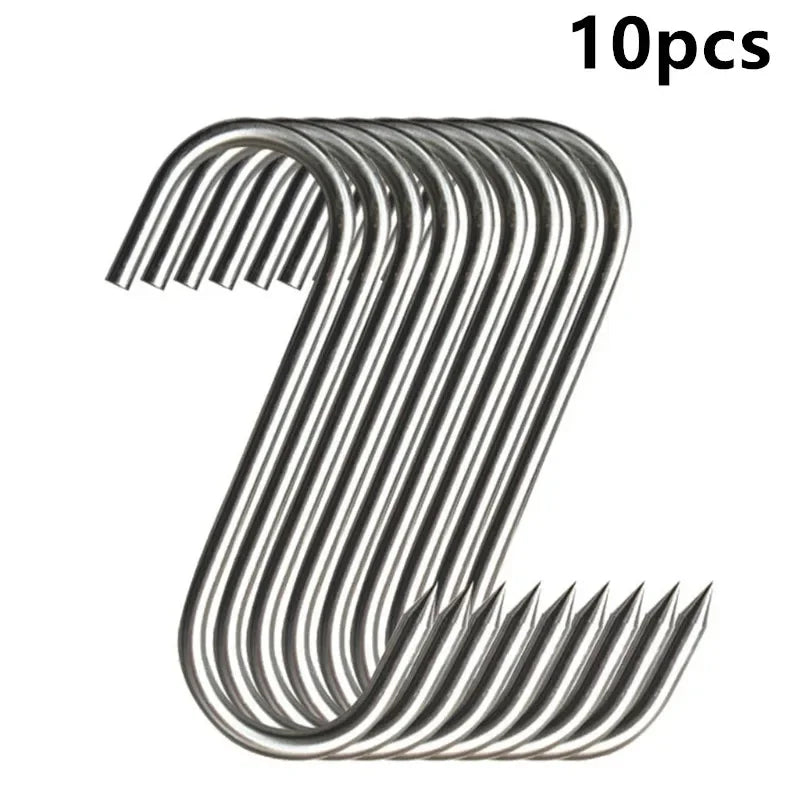 Stainless Steel S-Hook with Pointed Tip - Meat Hanger & Kitchen Storage Hook for Butcher Shop & Home