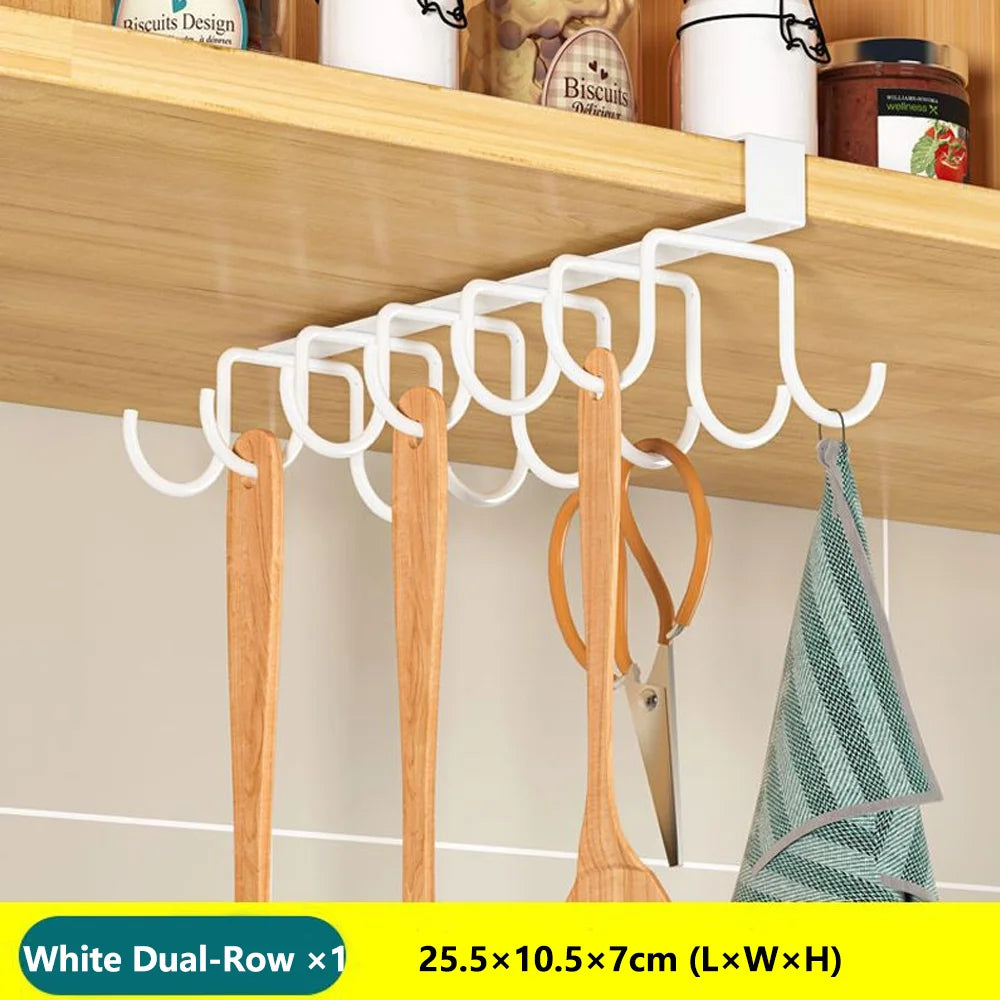 Kitchen Hanging Organizer Rack with Hooks Under Cupboard Paper Towel Rags Hanger Cutting Board Pot Cover Holder Storage Shelf