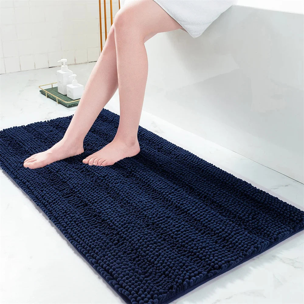 Olanly Chenille Bathroom Rug Non-Slip Bath Mat Soft Shower Bathroom Mat Floor Tub Fluffy Shag Bath Foot Rugs Microfiber Carpet